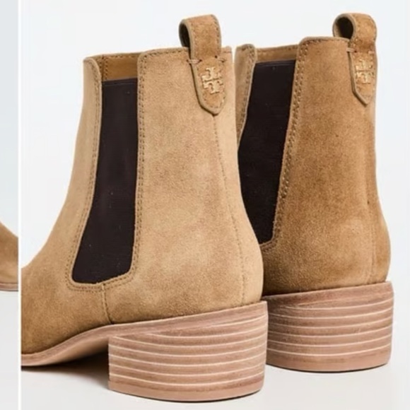 NEW $438 Tory Burch Chelsea Suede Pull on Ankle Heel Bootie women size 5 - Picture 2 of 10